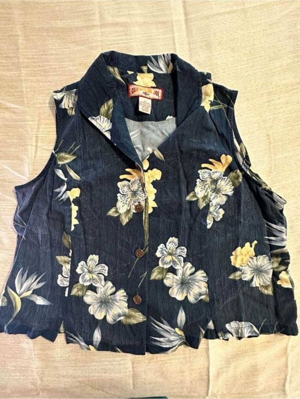 Caribbean Joe Navy Floral Sleeveless Button Front Top - XL